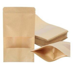 87pc Kraft Stand Up Pouches 20x12x5cm Resealable Food Storage Bags Bulk Lot New